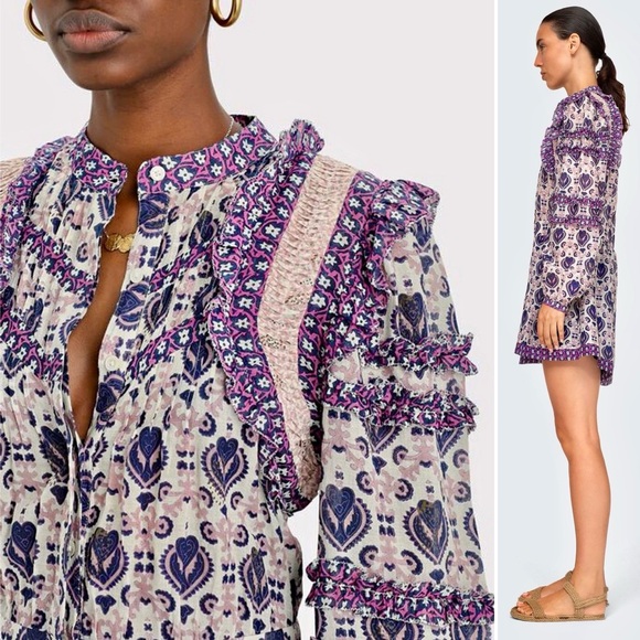 Sea New York Brigitte Border Ruffle Romper in Violet Purple Cotton 4 Small - Picture 15 of 15